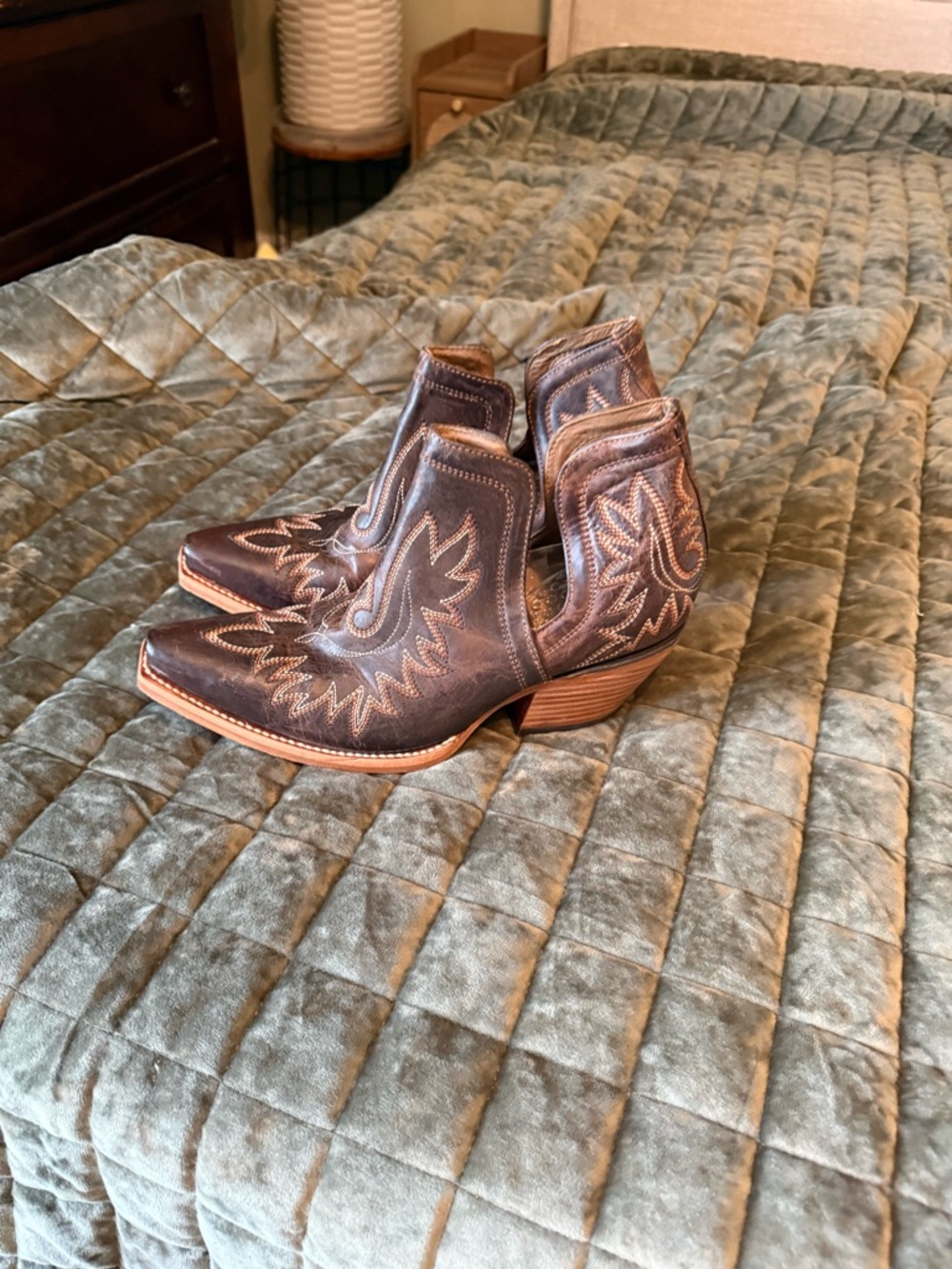 Ariat Dark Brown Embroidered Western Cutout Ankle Boots